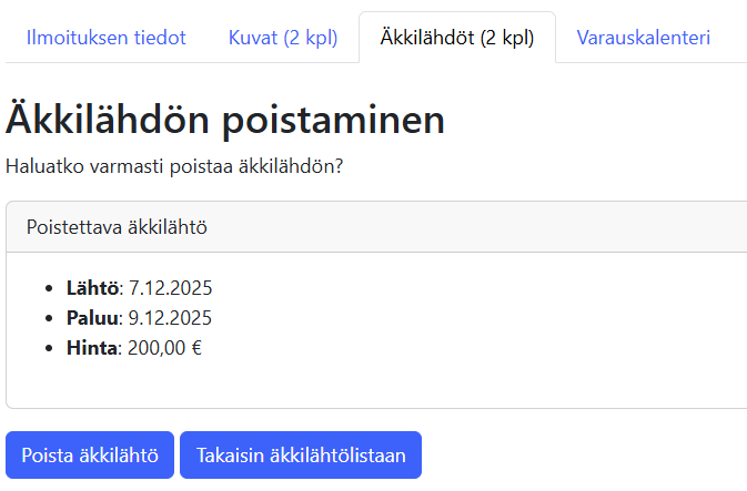 Äkkilähdön poistaminen -sivu