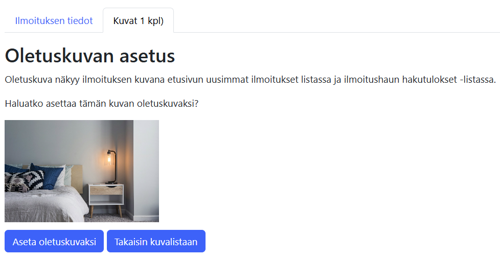Aseta kuva ilmoituksen oletuskuvaksi