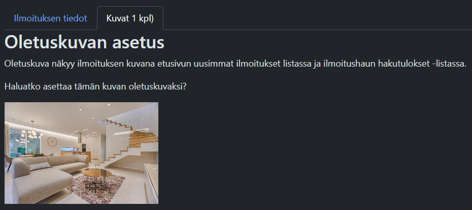 Aseta kuva ilmoituksen oletuskuvaksi