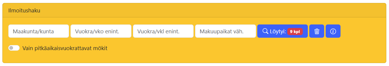 Vuokramökkien ilmoitushaku -lomake