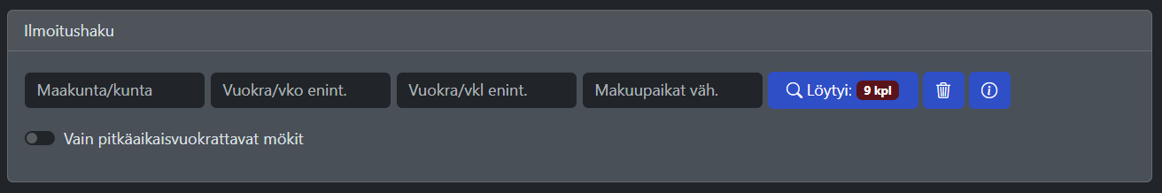 Vuokramökkien ilmoitushaku -lomake