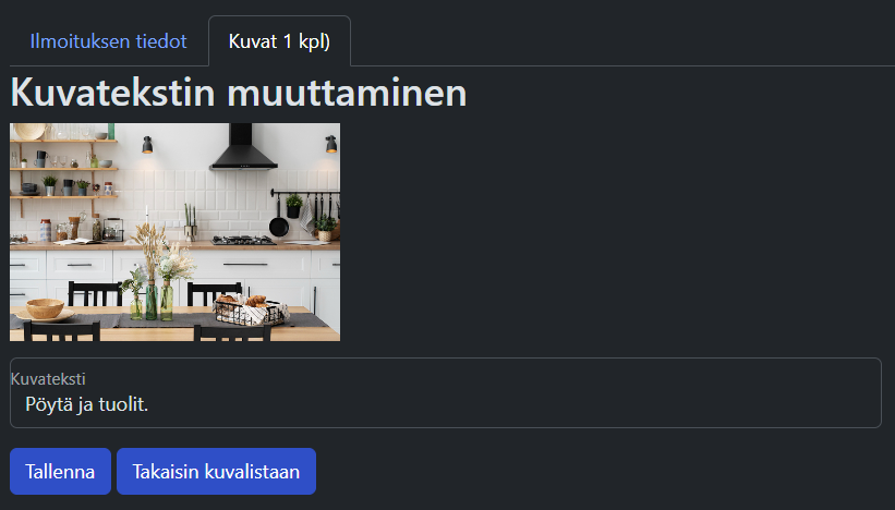 Kuvatekstin muuttaminen lomake