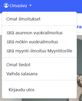 Omasivu -valikko