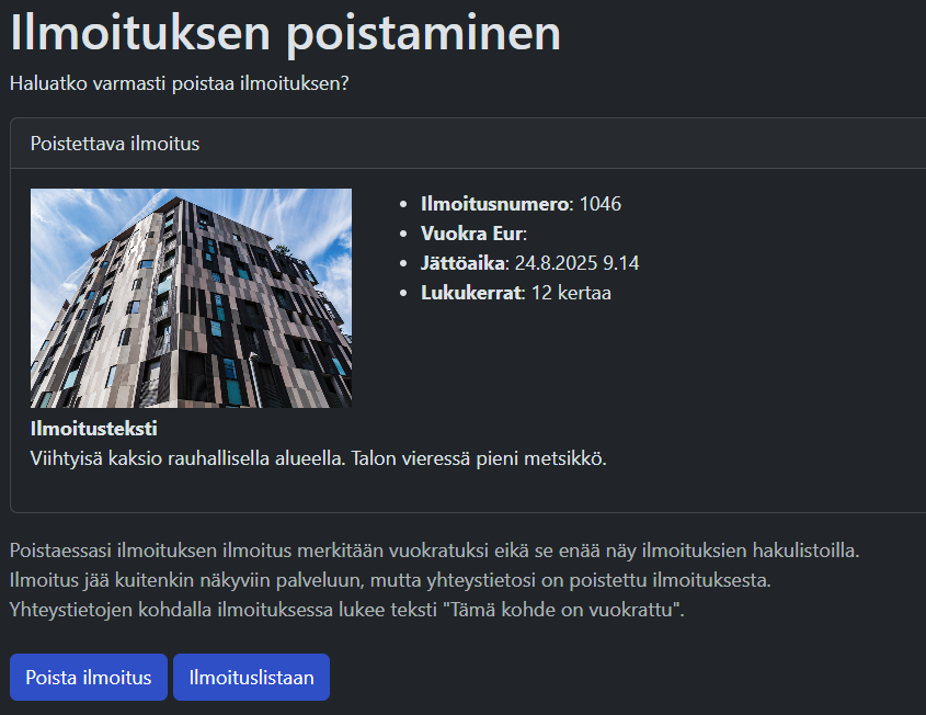 Ilmoituksen poiston vahvistus